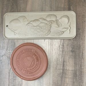 Longaberger Pottery Button Basket Brick And Stomeware bread warmers.